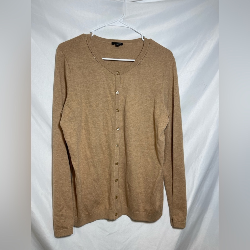 Minimalist Capsule Wardrobe Talbots Camel Button-Up Sweater